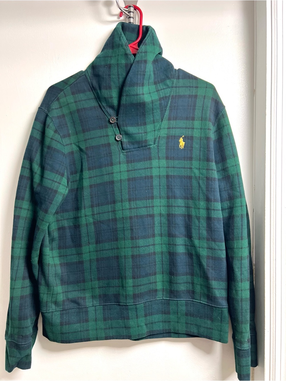 Polo by Ralph Lauren Green & Navy Plaid Shawl-Collar Pullover